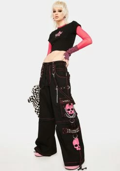 Tripp NYC Pink Super Skull Wide Leg Pants