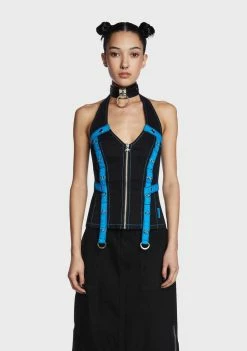 Tripp NYC Shop 11 Tripp NYC Black/Blue Multi Eyelet Corset Top
