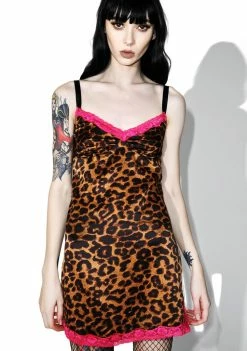 Tripp NYC Dresses Satin Leopard Slip Dress