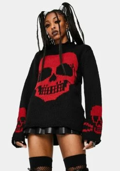 Tripp NYC Tops Red Knit Skull Sweater