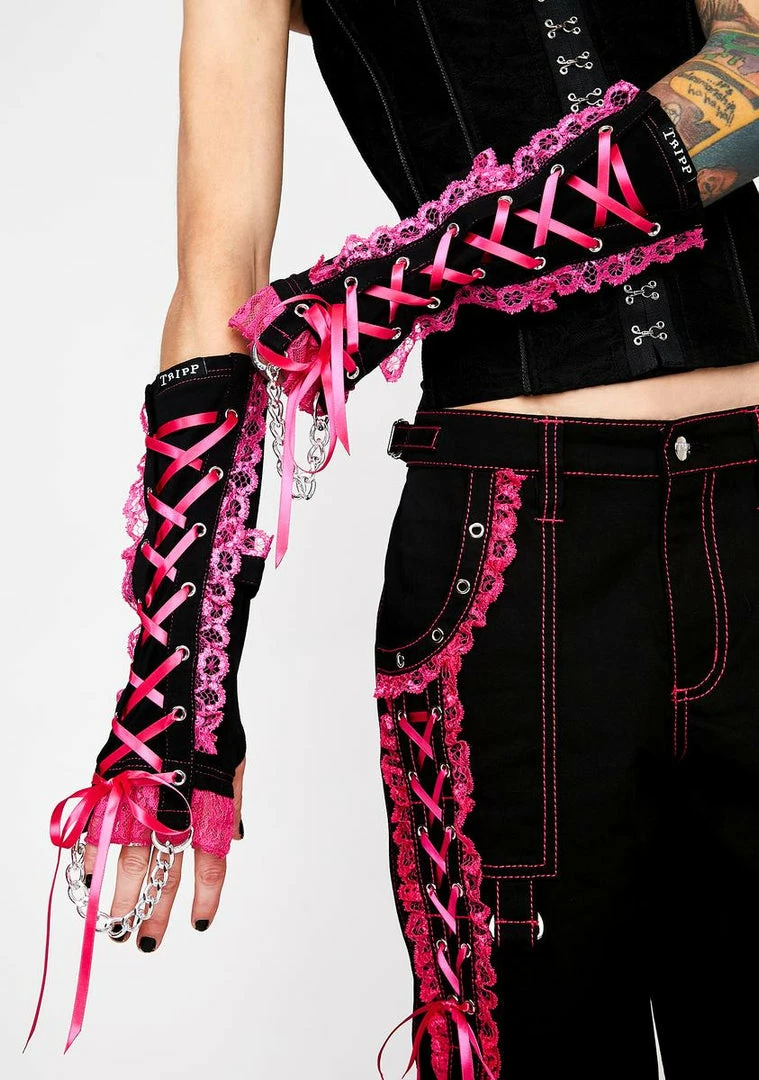 Tripp NYC Pink Lace Arm Warmers Scarves & Gloves 3 Tripp NYC Pink Lace Arm Warmers Scarves & Gloves