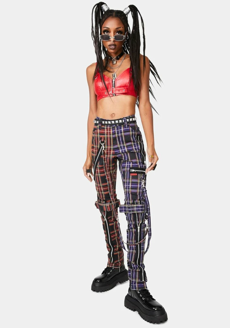 Tripp NYC Purple Split Leg Plaid Bondage Pants Bottoms 5 Tripp NYC Purple Split Leg Plaid Bondage Pants Bottoms