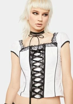 Tripp NYC Tops Cap Sleeve Skull Embroidery Corset