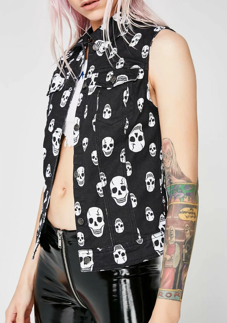 Tripp NYC Outerwear Toxic Skull Jean Jacket Vest 5 Tripp NYC Outerwear Toxic Skull Jean Jacket Vest