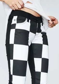 Tripp NYC Jumbo Check Split Front Skinny Jeans Bottoms