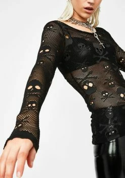 Tripp NYC Tops LS Skull Mesh Top