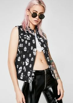 Tripp NYC Outerwear Toxic Skull Jean Jacket Vest