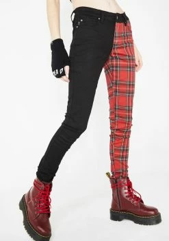 Tripp NYC Split Personality Plaid Jeans Bottoms
