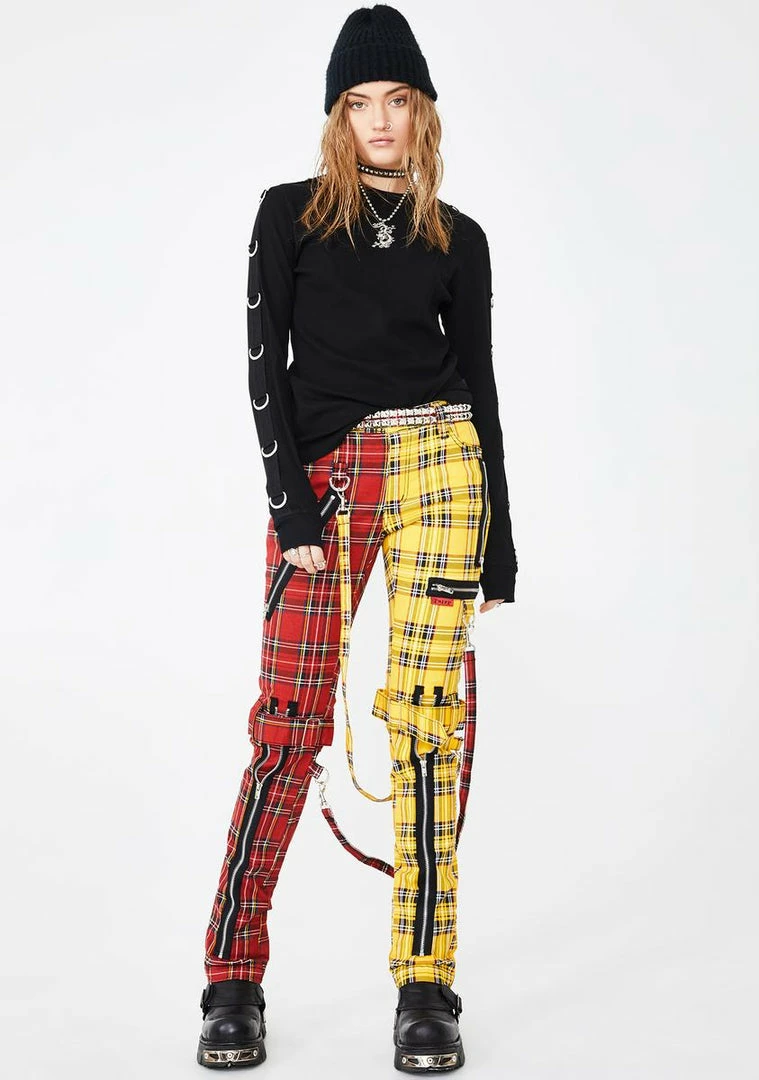 Tripp NYC Split Leg Plaid Bondage Pants Bottoms 5 Tripp NYC Split Leg Plaid Bondage Pants Bottoms