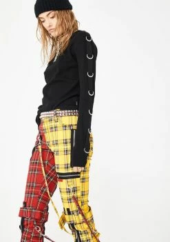 Tripp NYC Split Leg Plaid Bondage Pants Bottoms