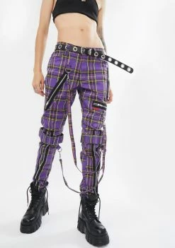 Tripp NYC Violet Plaid Bondage Pants Bottoms