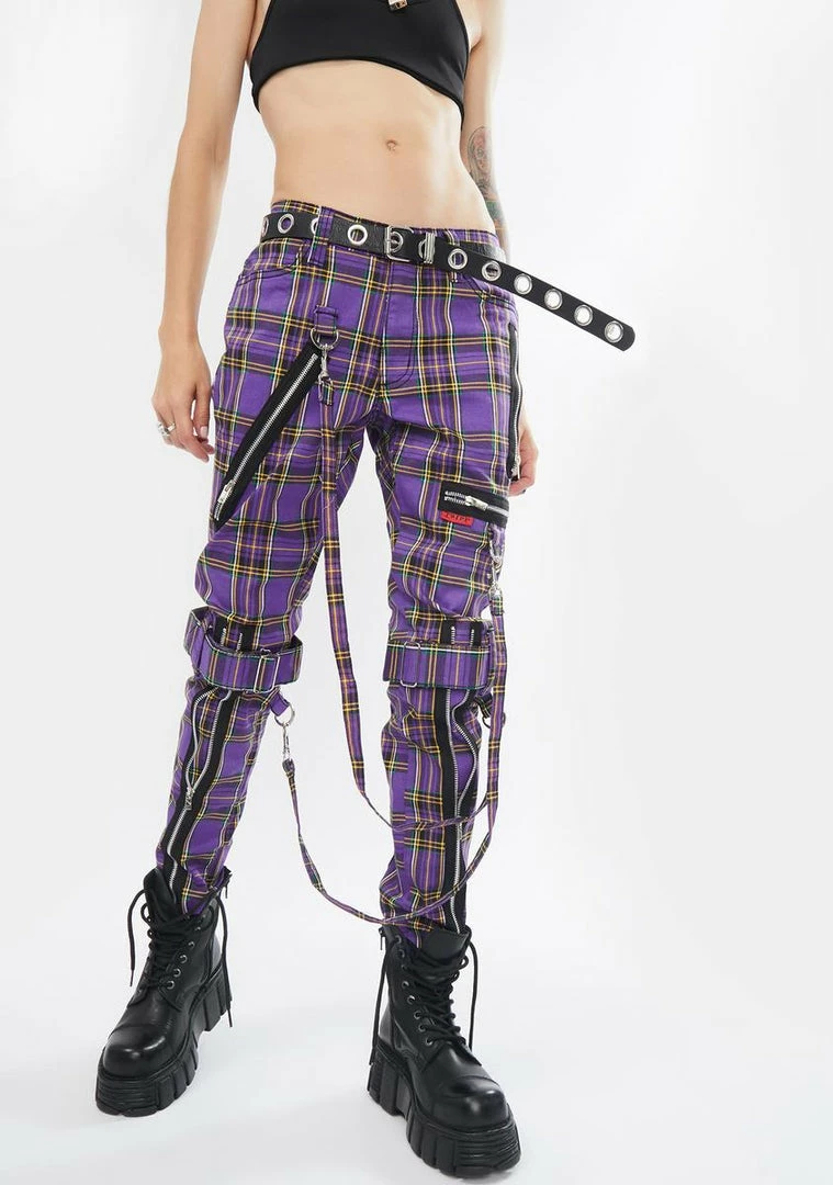 Tripp NYC Violet Plaid Bondage Pants Bottoms 3 Tripp NYC Violet Plaid Bondage Pants Bottoms