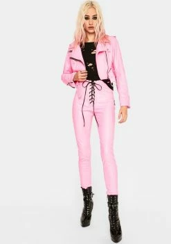 Tripp NYC Pink Cropped Moto Jacket Outerwear