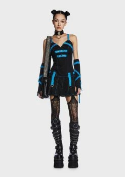 Tripp NYC Black/Blue Pleated Mini Dress Club Dresses