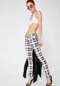 Tripp NYC White Tartan Plaid T-Back Jeans