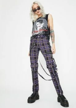 Tripp NYC Bottoms Purple Plaid Bondage Pants