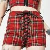 Tripp NYC Red Plaid High Waist Corset Shorts Bottoms 2 Tripp NYC Red Plaid High Waist Corset Shorts Bottoms