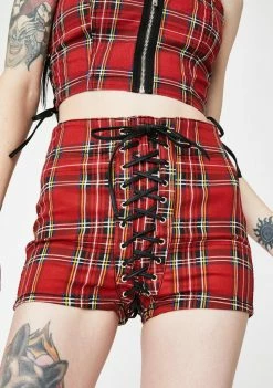 Tripp NYC Red Plaid High Waist Corset Shorts Bottoms