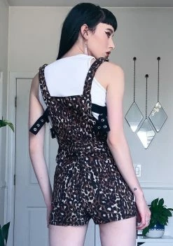 Tripp NYC Leopard Buckle Overall Shorts