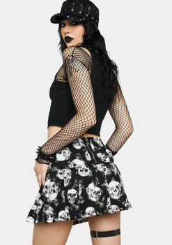 Tripp NYC Shadow Skull Mary Chain Pleated Skirt