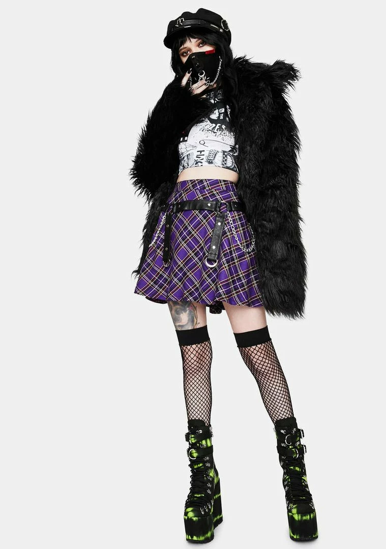 Tripp NYC Bottoms Purple Plaid Harness Strap Chain Mini Skirt 5 Tripp NYC Bottoms Purple Plaid Harness Strap Chain Mini Skirt