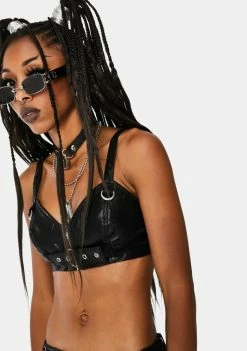 Tripp NYC Black Buckle Extra Crop Top Tops