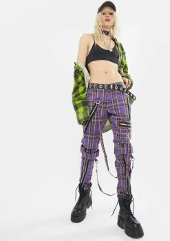 Tripp NYC Violet Plaid Bondage Pants Bottoms 8 Tripp NYC Violet Plaid Bondage Pants Bottoms