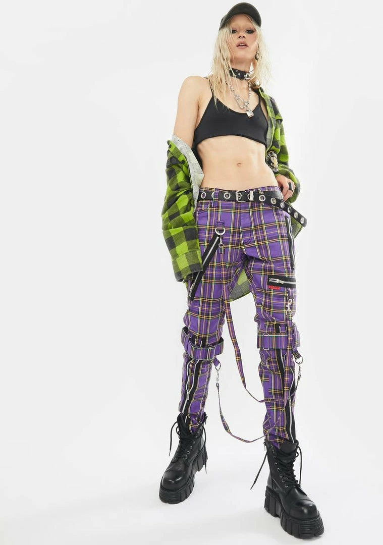 Tripp NYC Violet Plaid Bondage Pants Bottoms 5 Tripp NYC Violet Plaid Bondage Pants Bottoms