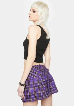 Tripp NYC Woven Purple Plaid Pleated Mini Skirt Bottoms