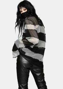 Tripp NYC Black Mega Mesh Stripe Jersey