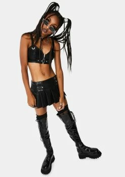 Tripp NYC Black Buckle Extra Crop Top Tops