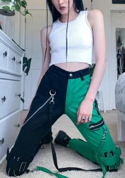Tripp NYC Green And Black Split Bondage Pants Bottoms