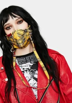 Tripp NYC Face Masks Yellow Plaid Super Straps Face Mask