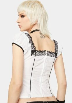 Tripp NYC Tops Cap Sleeve Skull Embroidery Corset