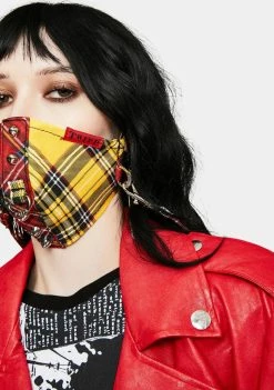 Tripp NYC Red Yellow Plaid Split Studs Face Mask