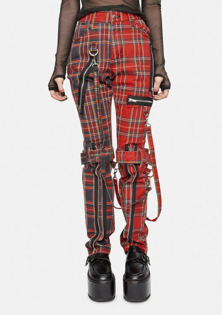 Tripp NYC Bottoms Red Split Leg Plaid Bondage Pants 3 Tripp NYC Bottoms Red Split Leg Plaid Bondage Pants