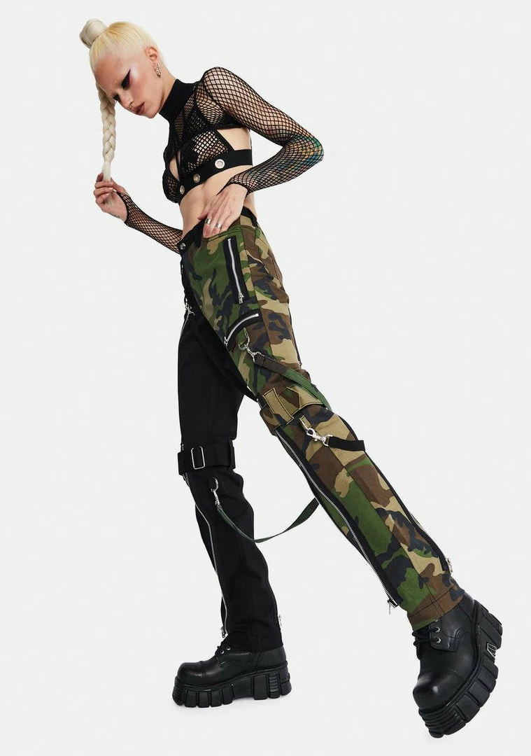 Tripp NYC Camo Split Leg Bondage Pants Bottoms 5 Tripp NYC Camo Split Leg Bondage Pants Bottoms