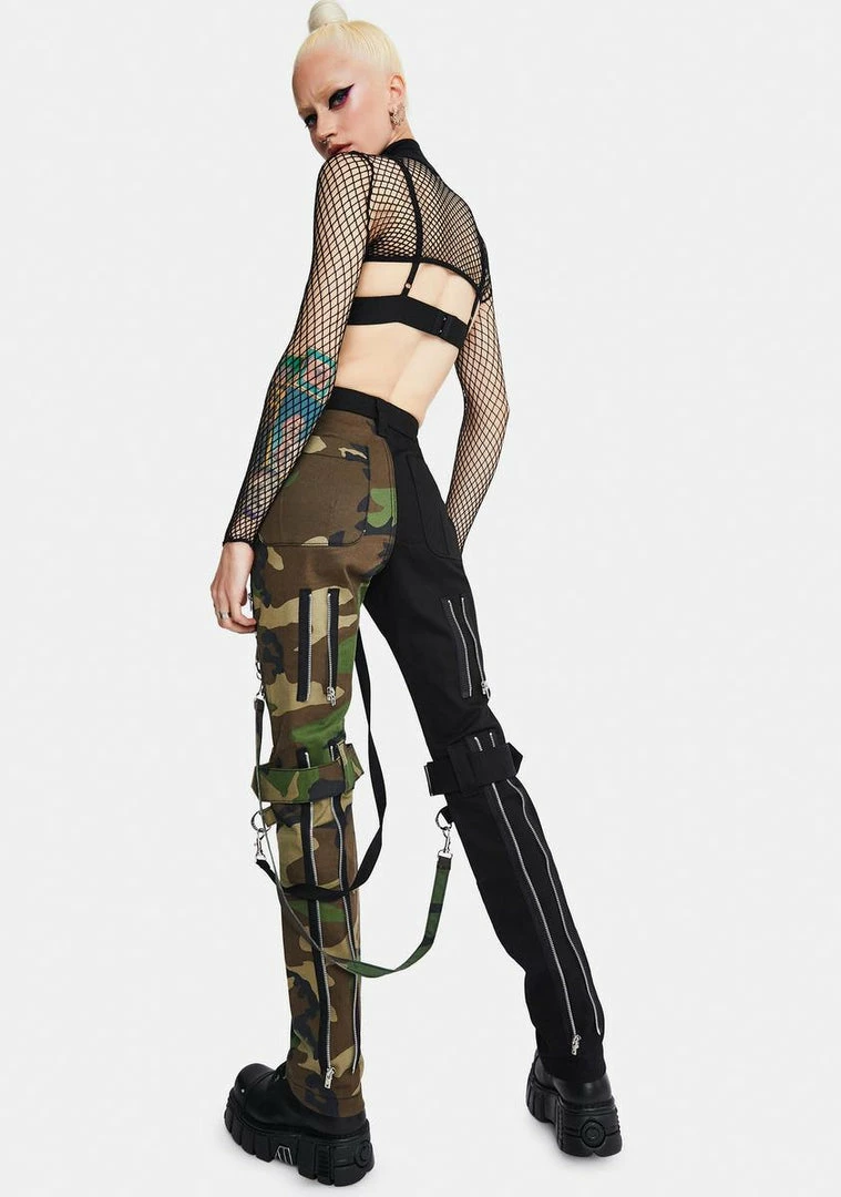 Tripp NYC Camo Split Leg Bondage Pants Bottoms 6 Tripp NYC Camo Split Leg Bondage Pants Bottoms