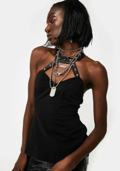 Tripp NYC Studded Halter Top Tops