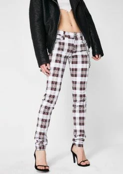 Tripp NYC White Tartan Plaid T-Back Jeans