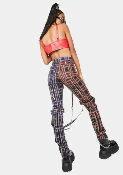 Tripp NYC Purple Split Leg Plaid Bondage Pants Bottoms 9 Tripp NYC Purple Split Leg Plaid Bondage Pants Bottoms