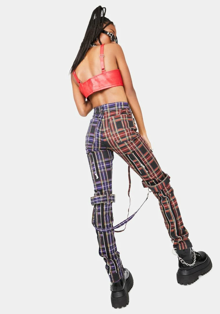 Tripp NYC Purple Split Leg Plaid Bondage Pants Bottoms 6 Tripp NYC Purple Split Leg Plaid Bondage Pants Bottoms
