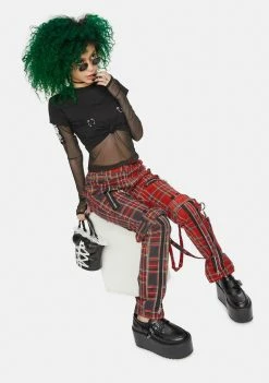 Tripp NYC Bottoms Red Split Leg Plaid Bondage Pants