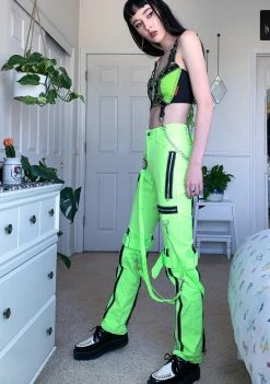 Tripp NYC Bottoms Neon Lime Zipper Strap Cargo Pants 8 Tripp NYC Bottoms Neon Lime Zipper Strap Cargo Pants