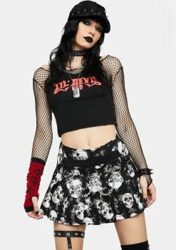 Tripp NYC Shadow Skull Mary Chain Pleated Skirt