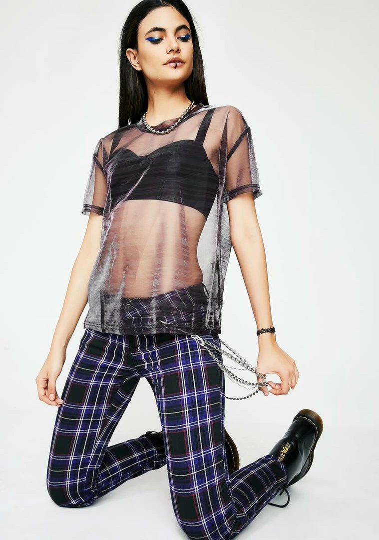 Tripp NYC Violet Tartan Plaid Pants Bottoms 4 Tripp NYC Violet Tartan Plaid Pants Bottoms