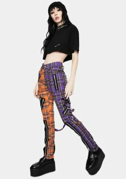Tripp NYC Orange Purple Madness Plaid Pants
