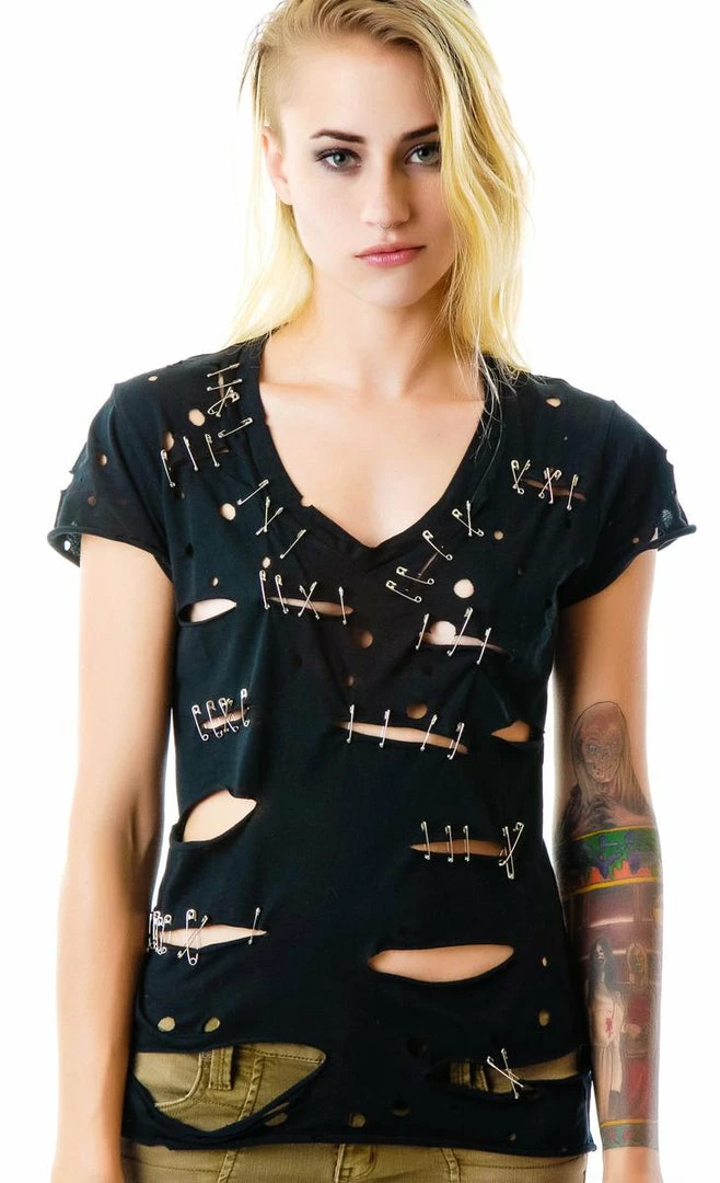 Tripp NYC Barely Held Together Safety Pin Tee Tops 5 Tripp NYC Barely Held Together Safety Pin Tee Tops