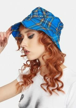 Tripp NYC Hats Blue Plaid Bondage Bucket Hat