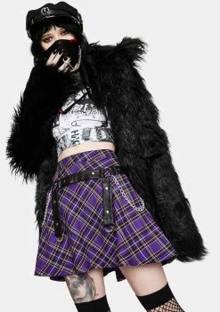Tripp NYC Bottoms Purple Plaid Harness Strap Chain Mini Skirt